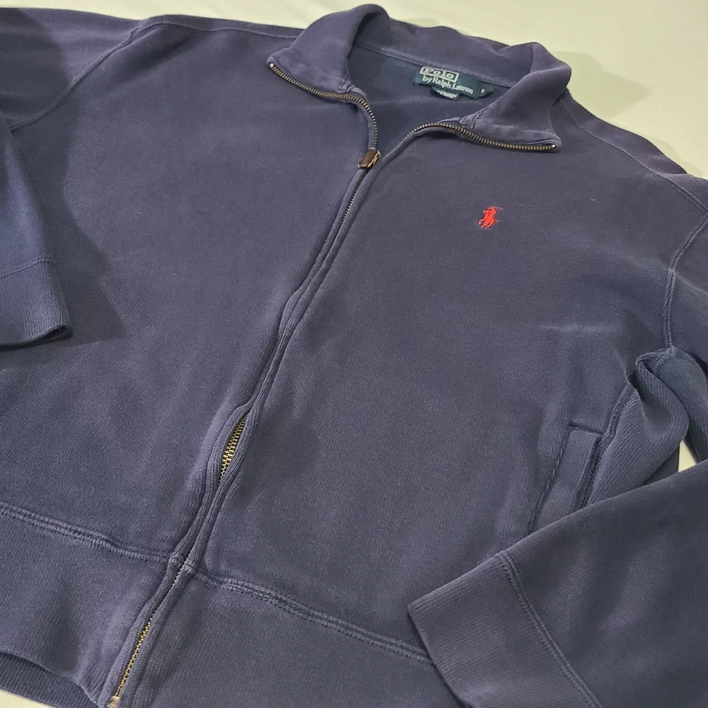 Vintage Polo Ralph Lauren Double Knit Zip-Up Track Jacket Red Pony Logo‎ Small